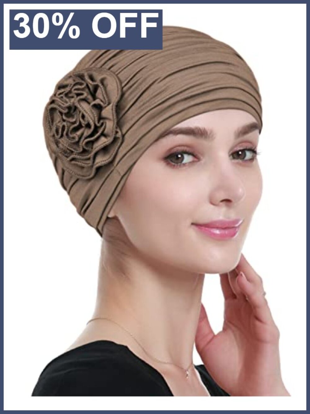 Chemo Headwrap Beanie for Women, Soft Viscose Turban Hat, Handmade Flower Design